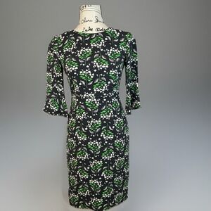 Boden Delia Pencil Floral Print Sheath Dress Green White Black‎ Flared Sleeve 2P